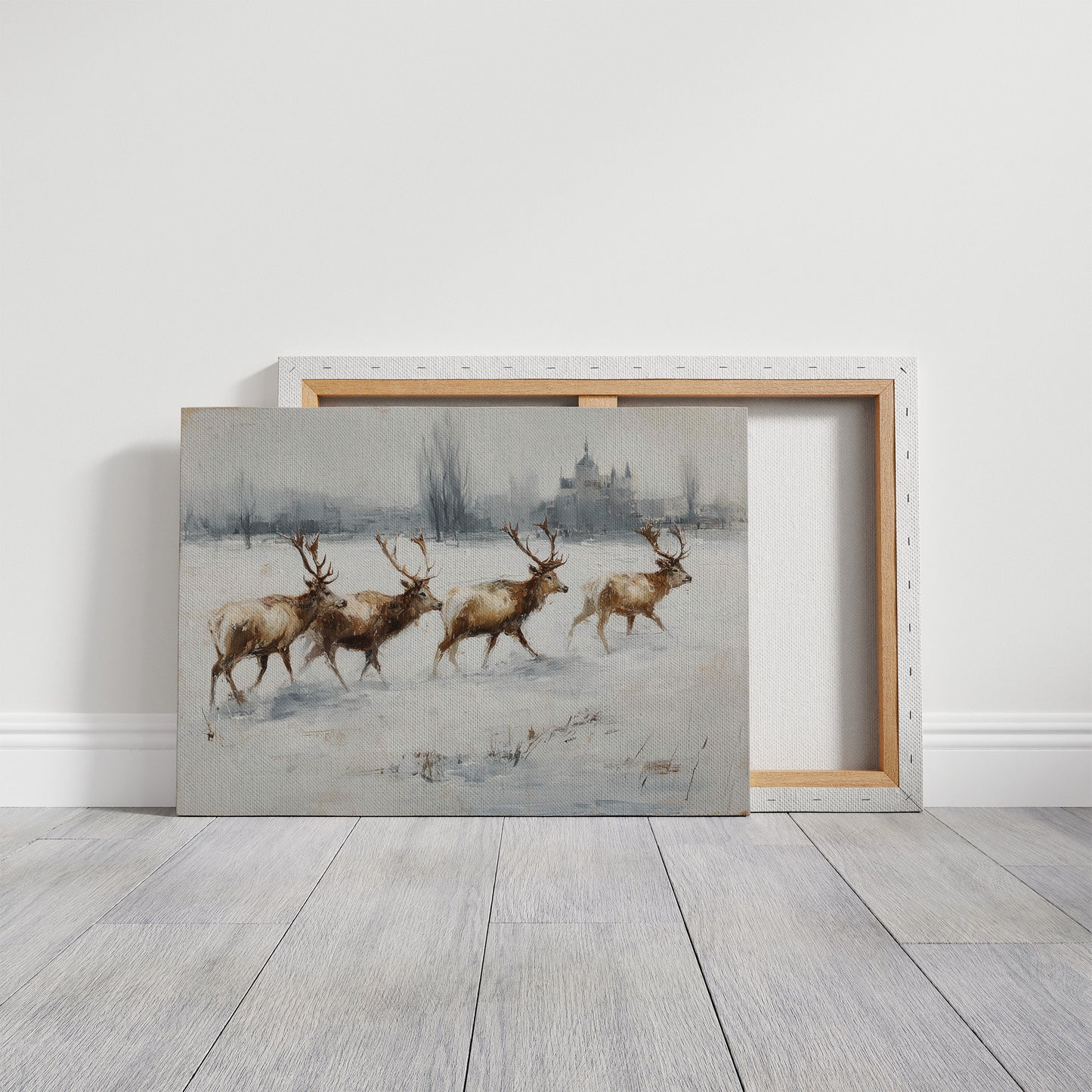 Winter Stags Cross Ancient Castle Grounds