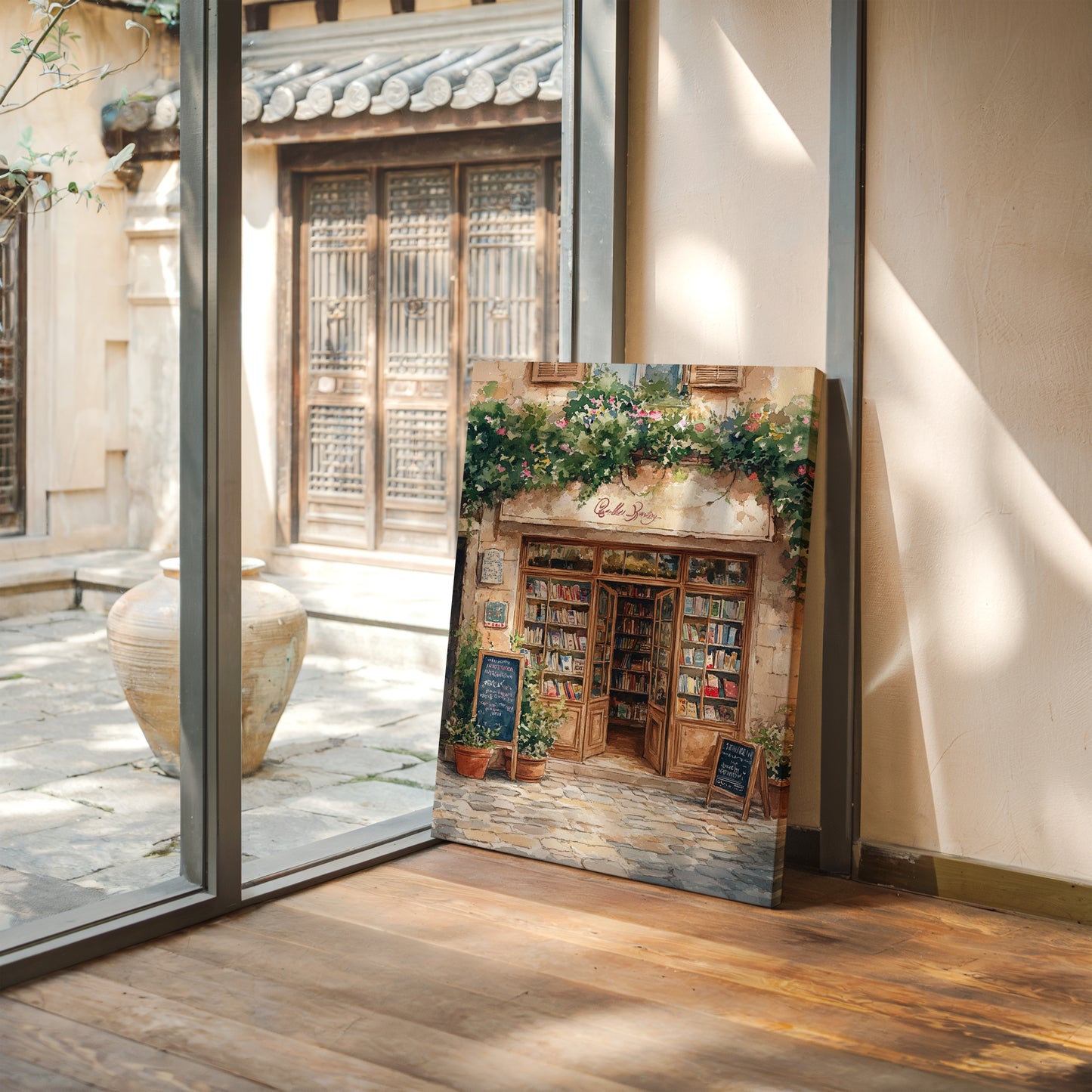 Charming French Bookstore – Vintage European Street Scene Wall Art