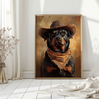 Western Cowboy Rottweiler Print – Rustic Wild West Dog Art