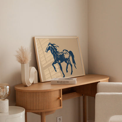 Wild Horse Silhouette Art – Western Mustang Wall Decor in Navy & Beige