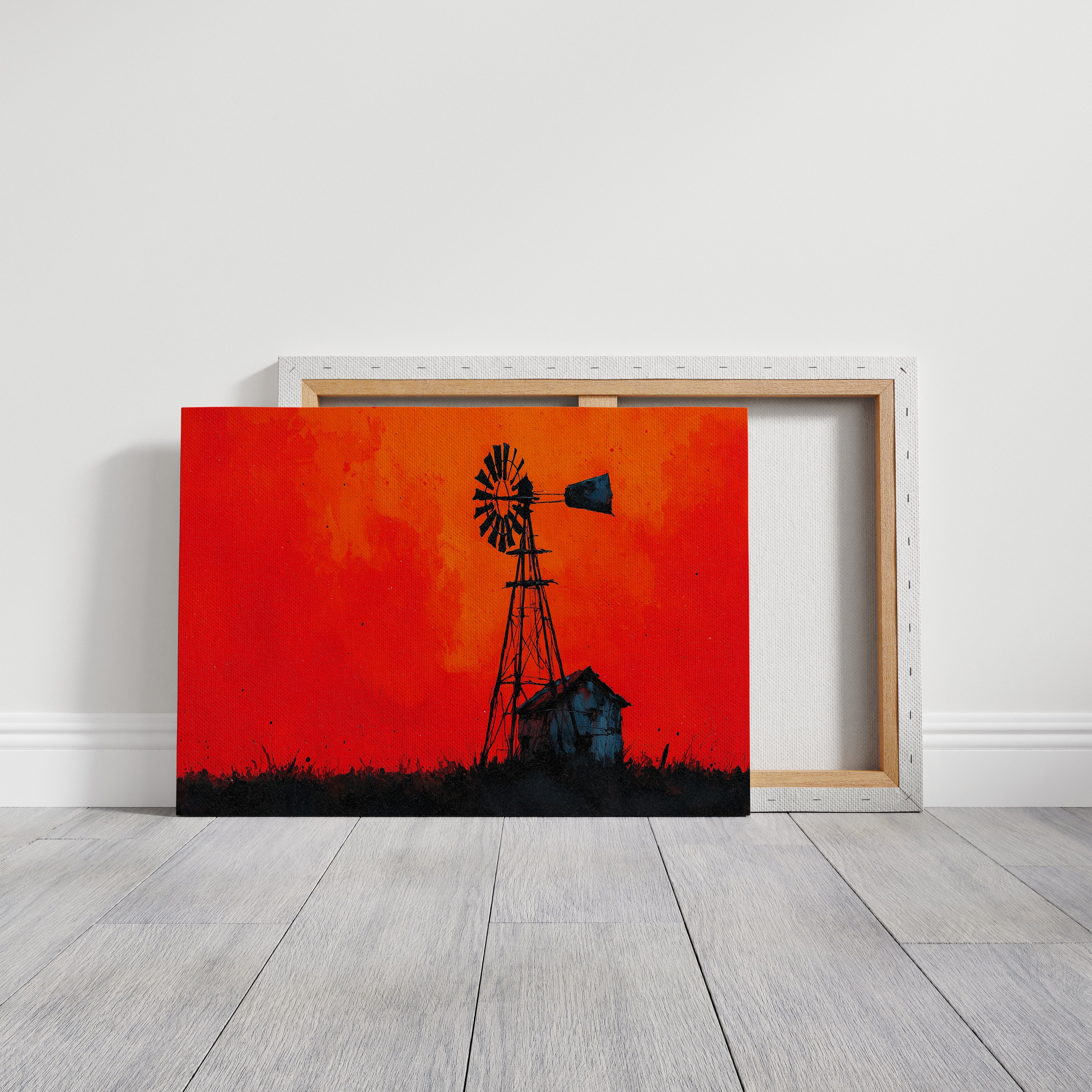 Windmill Silhouette at Blazing Dusk