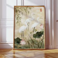 Japanese Egret Wall Art – Elegant Minimalist Nature Print
