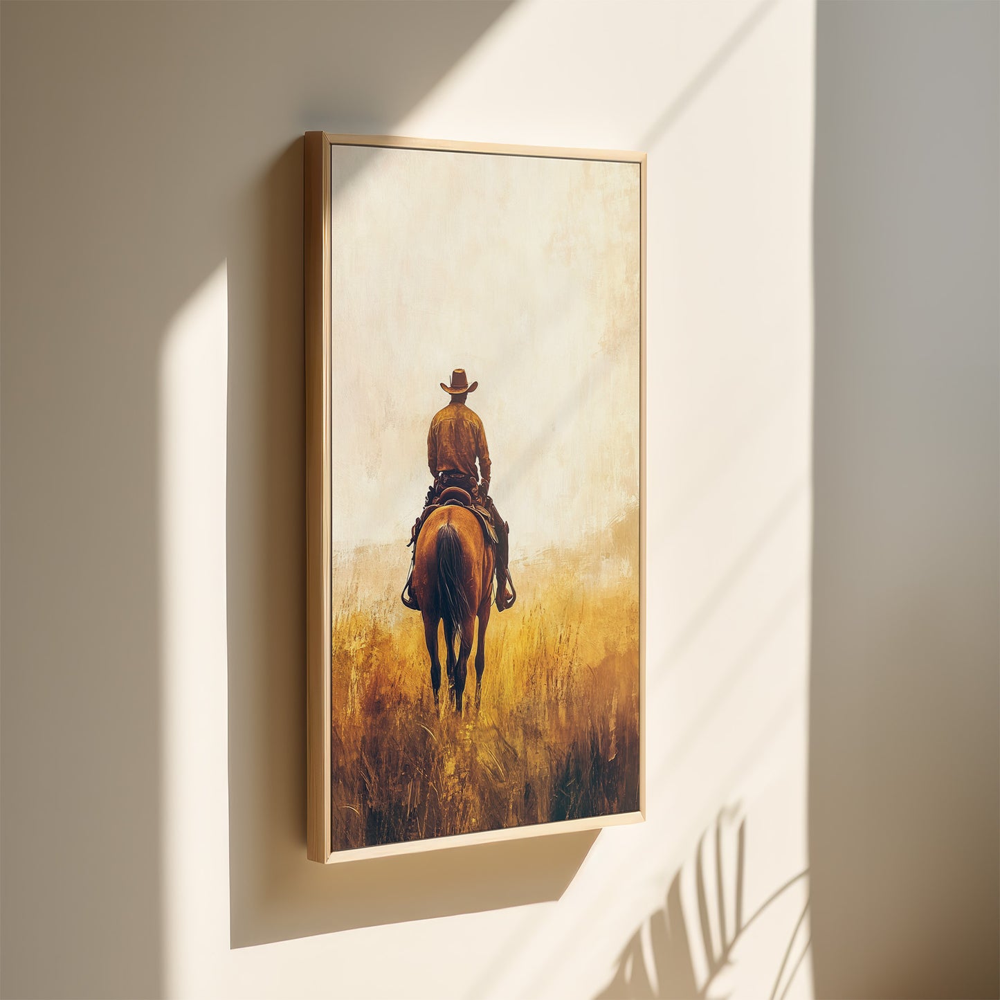 Lone Cowboy on Horseback – Rustic Western Wall Art