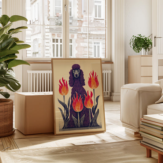 Poodle Amidst Fiery Blooms