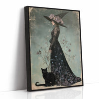 Bloom, Broom, And Feline Backup, print in a black frame