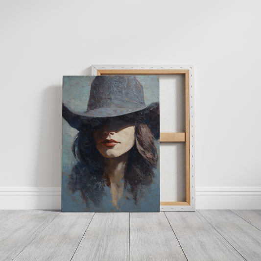 Crimson Lips Under Shadowed Brim