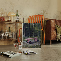 Pink Bench Rests In Forest Shade