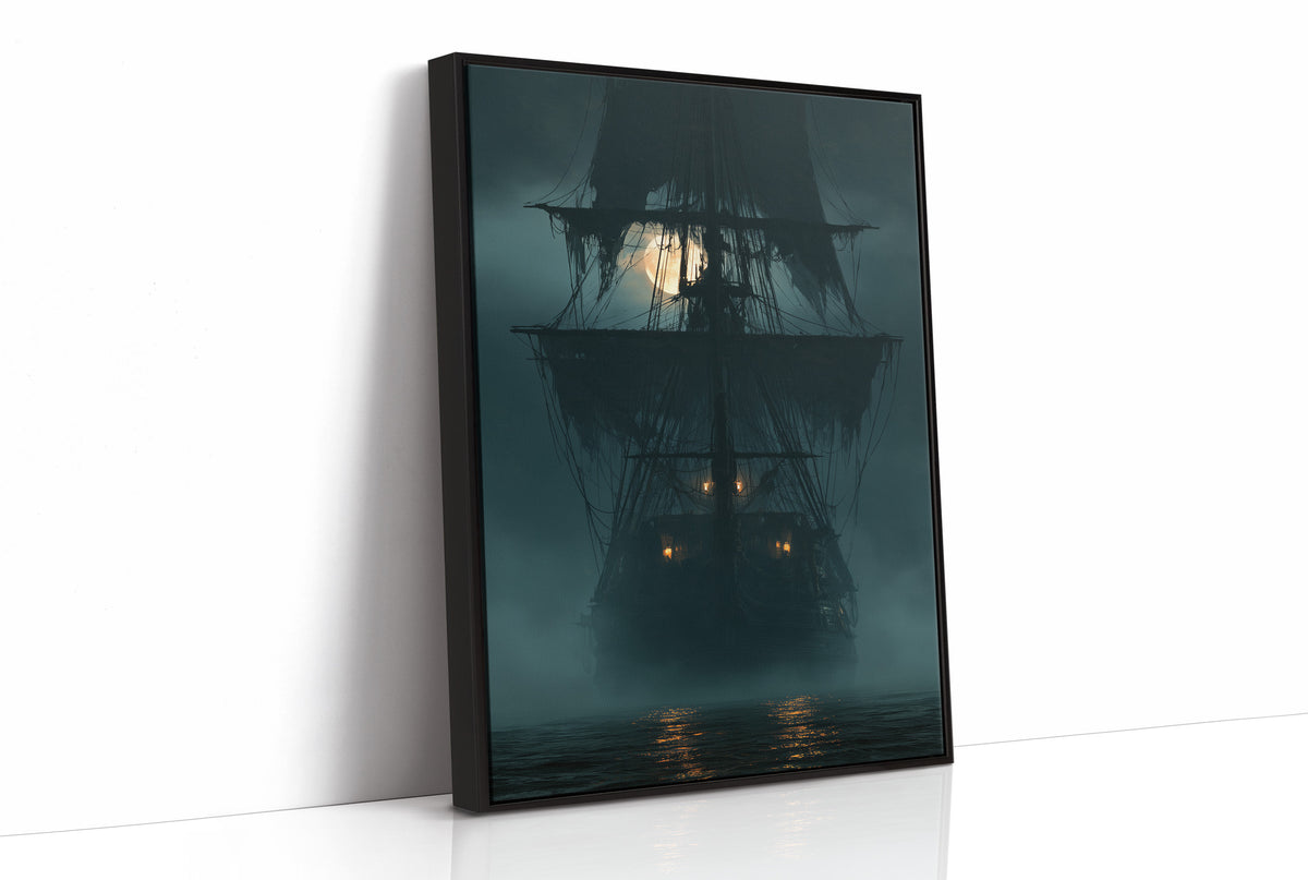 Ghost Ship Arriving Fashionably Late, print in a black frame