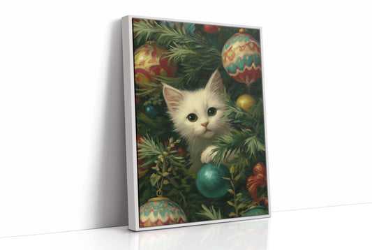 Curious Whiskers Among Festive Boughs