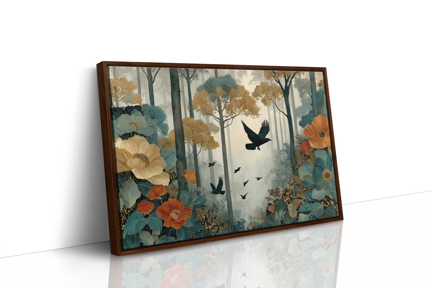 Ravens Soar Through Floral Forest