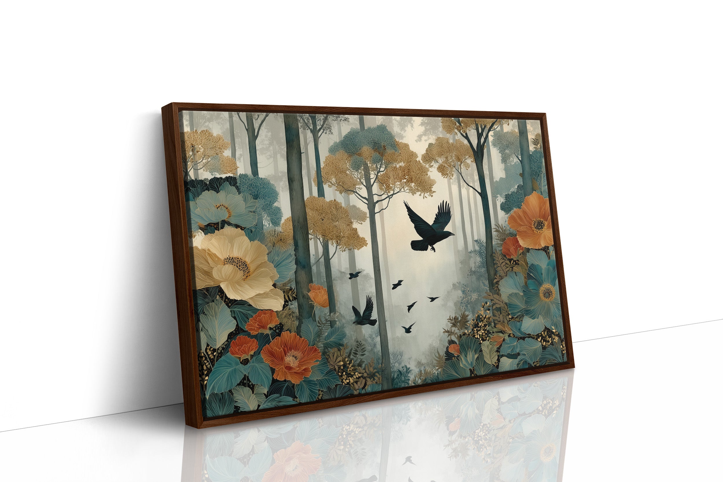 Ravens Soar Through Floral Forest