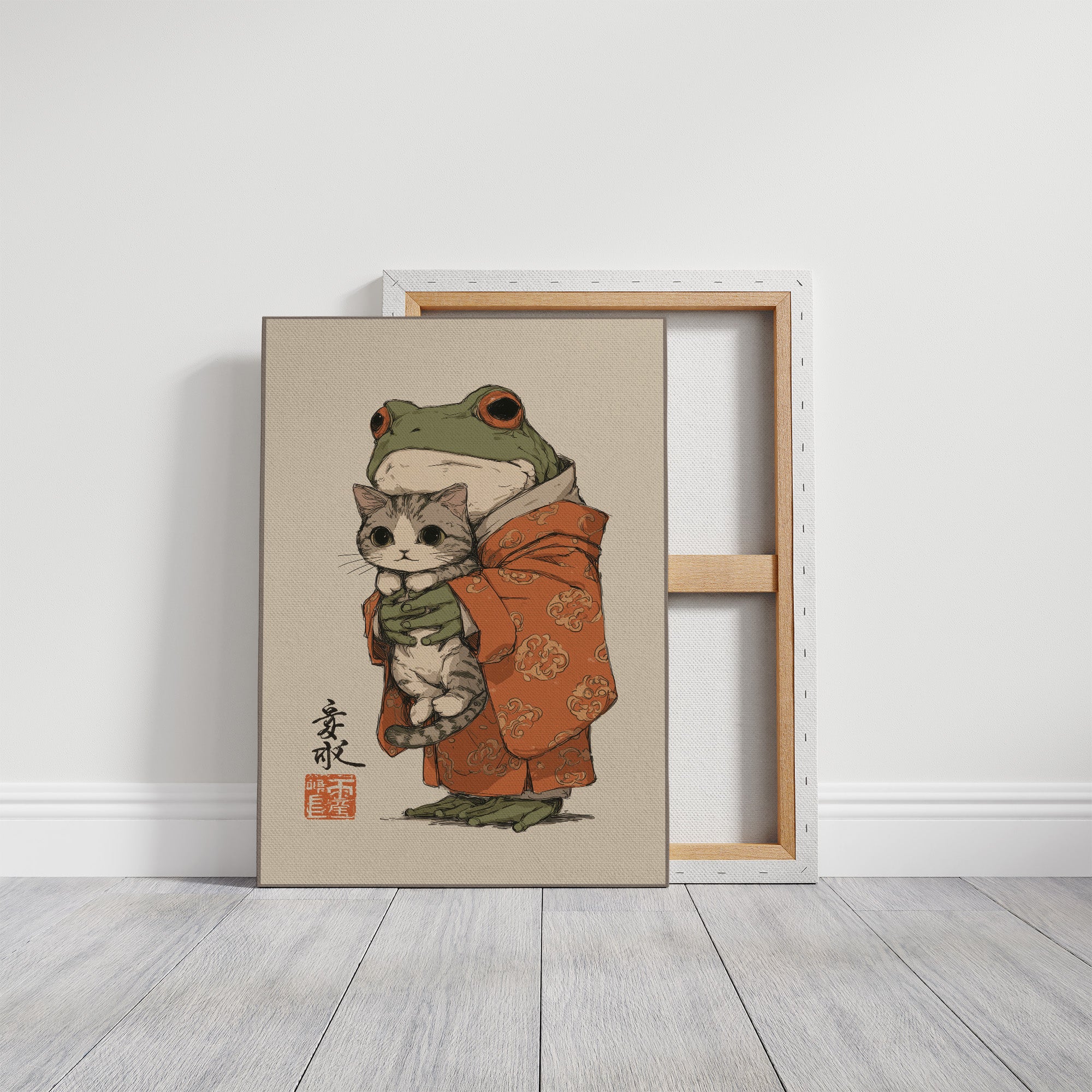 Frog Prince Cuddles Curious Kitten