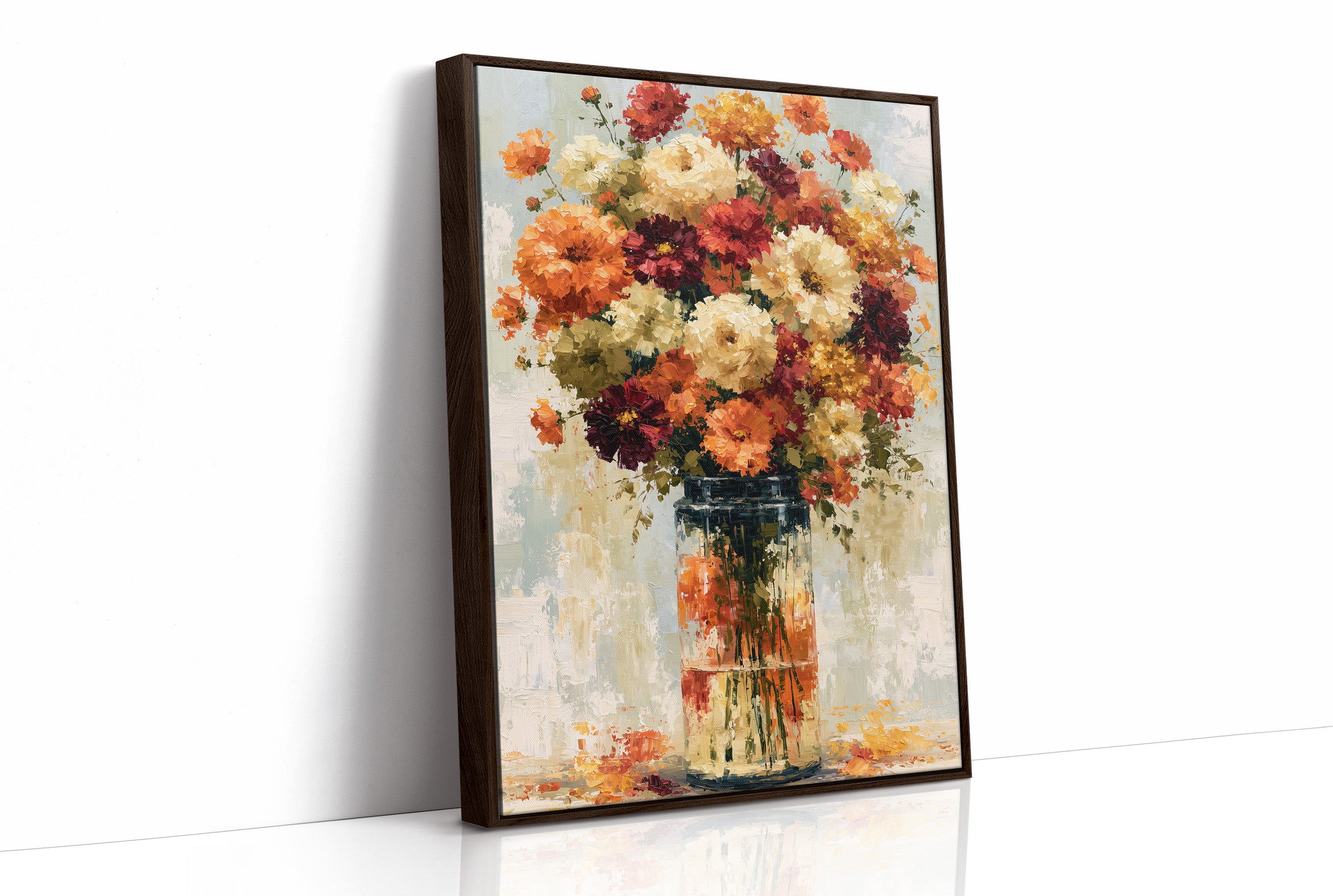 Zinnias in Glass, Sunlit Bunch