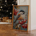 Winter Songbird Among Holly Berries