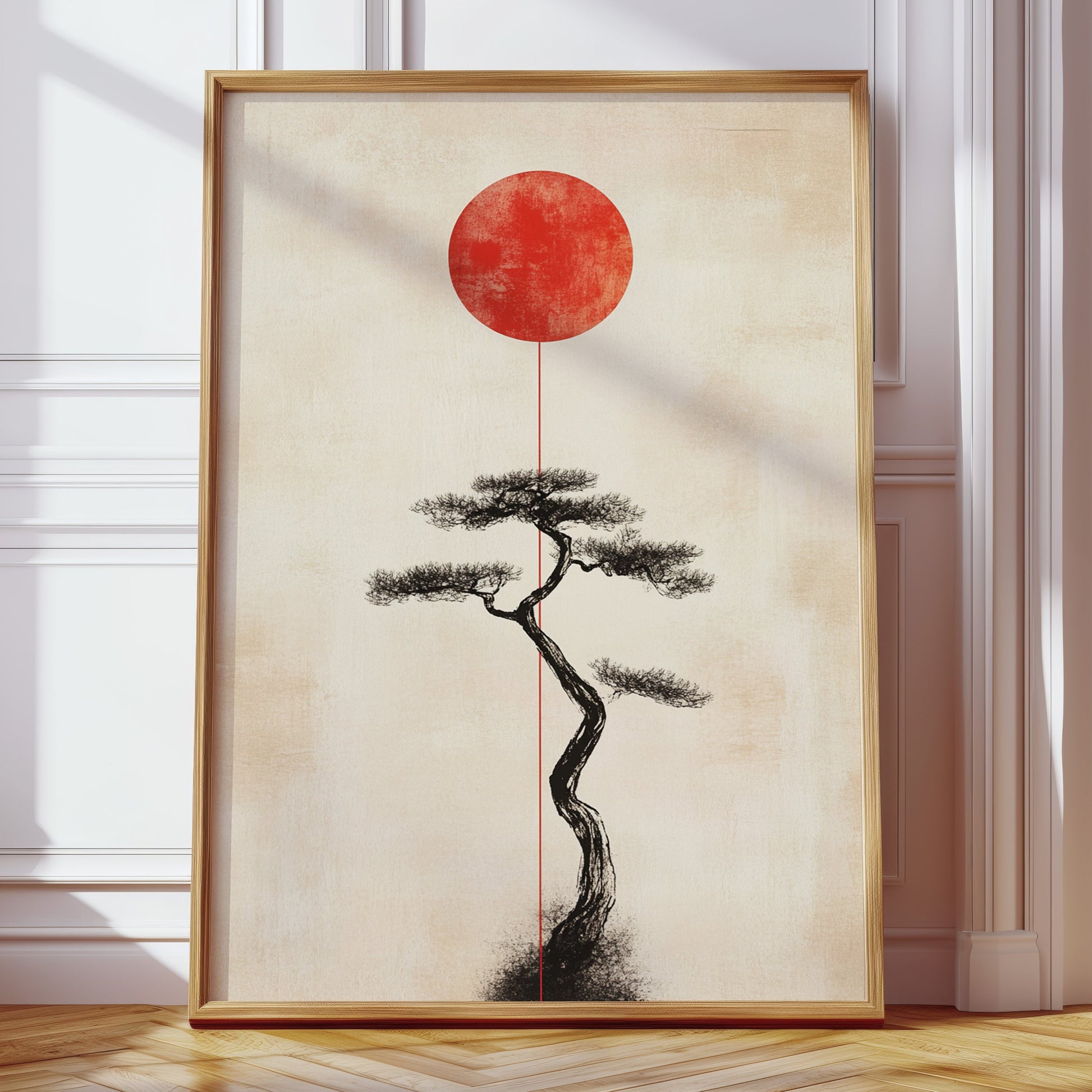 bonsai tree print Minimalist Bonsai & Rising Sun – Japanese Zen-Inspired Wall Art – Kooly