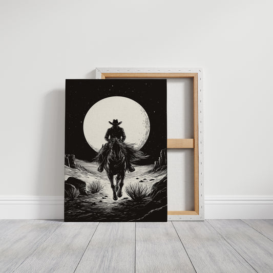 Lone Rider Under a Full Moon