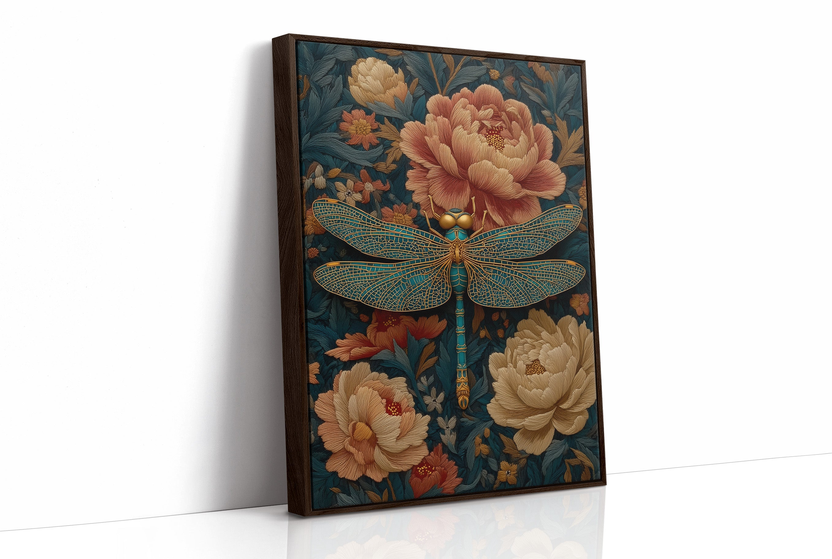 The Dragonfly Rests Among Peonies