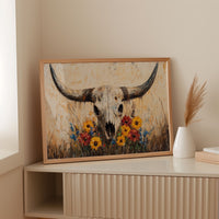 Longhorn Skull with Wildflowers