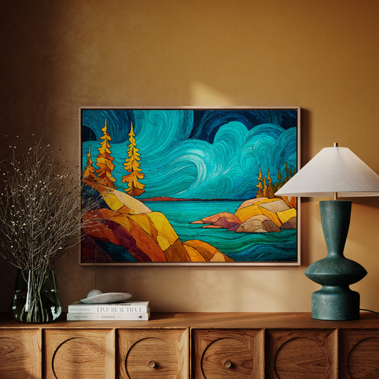 Golden Pines Dance Above Turquoise Waters