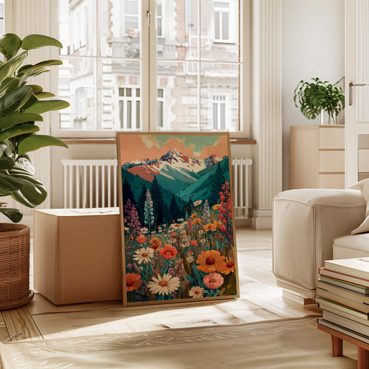 Floral Tapestry Beneath Mountain Peaks