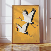 Japanese Red-Crowned Cranes – Elegant Minimalist Wall Art