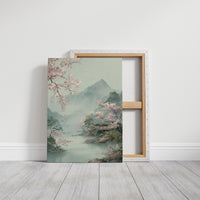 Cherry Blossoms Dance Above Misty Peaks