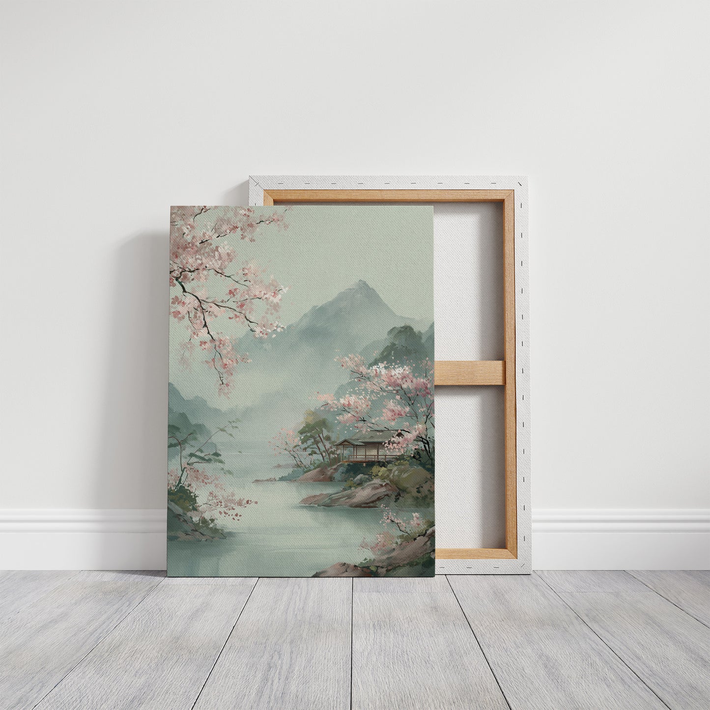 Cherry Blossoms Dance Above Misty Peaks