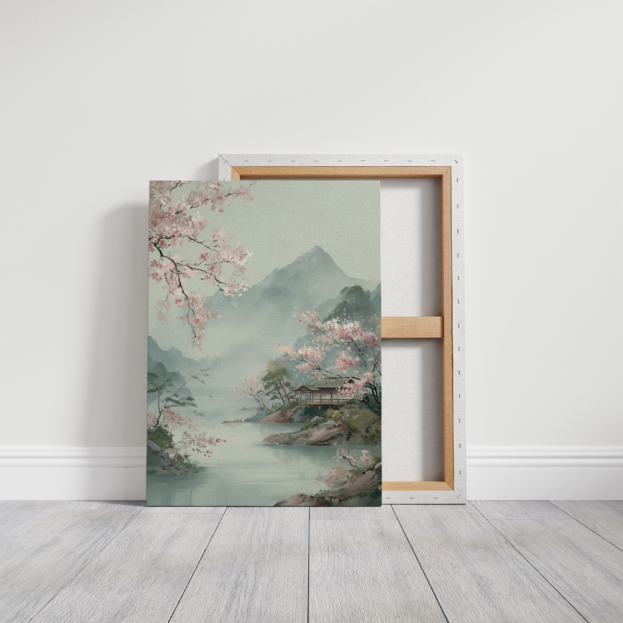 Cherry Blossoms Dance Above Misty Peaks