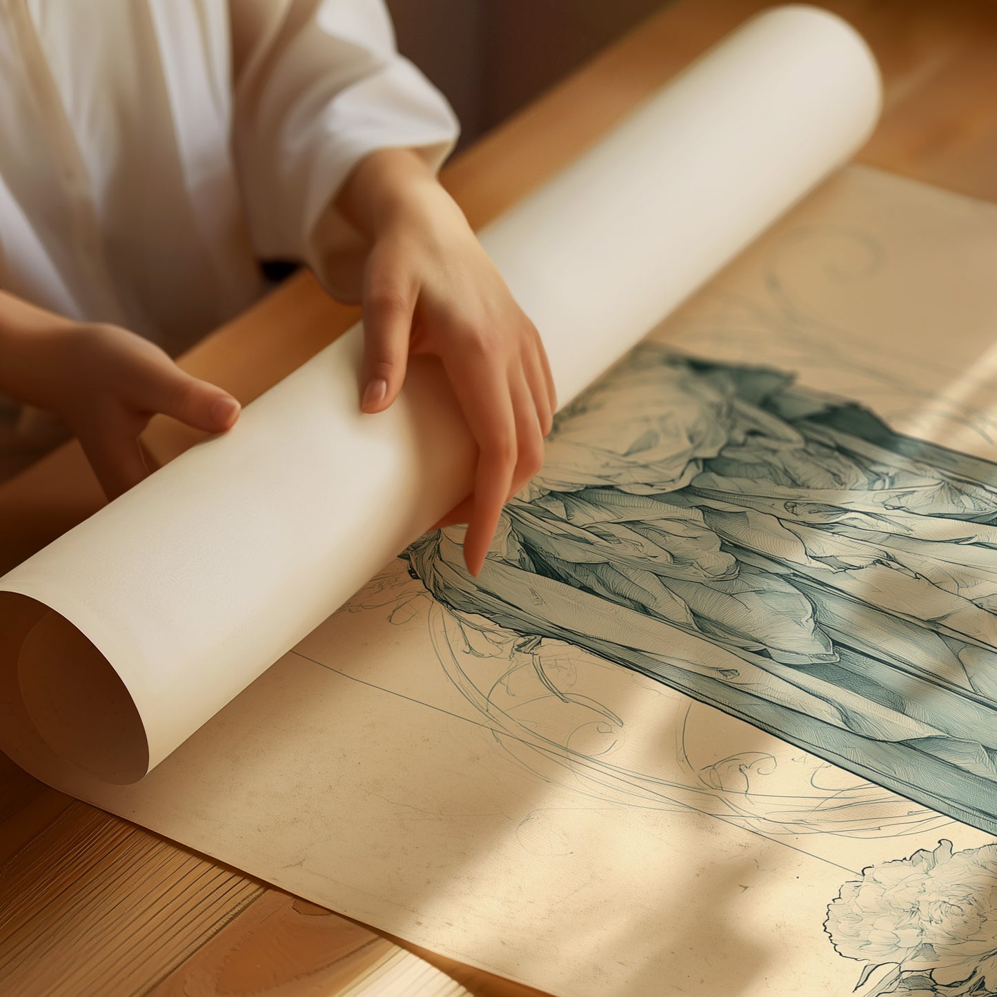 Madonna Among Peonies — Pre-Raphaelite Devotional Drawing