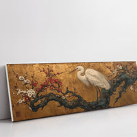 Egret Among Crimson Plum Blossoms
