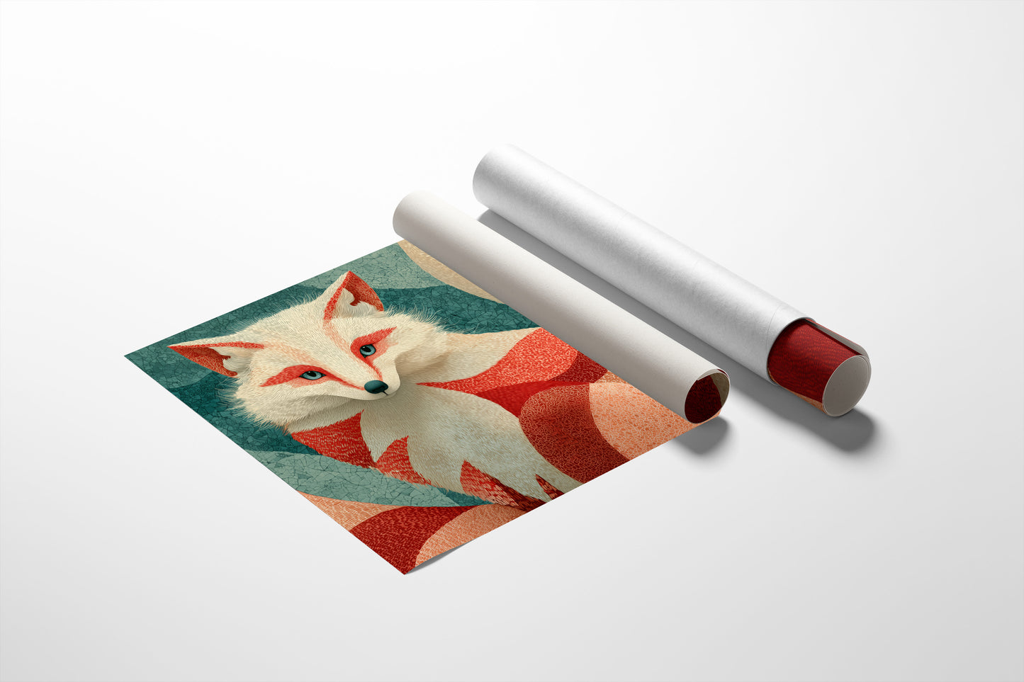 Nine-Tailed Fox in Crimson Swirls