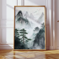 Misty Mountain Landscape – Tranquil Chinese Zen Wall Art