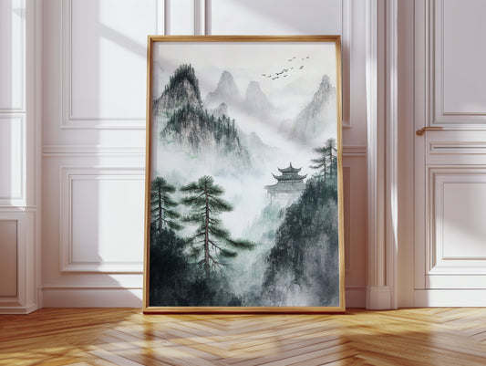 Misty Mountain Landscape – Tranquil Chinese Zen Wall Art