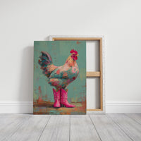 Rooster Struts In Pink Boots