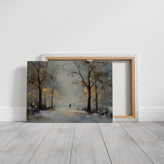 Luminous Winter Path Through Misty Woods