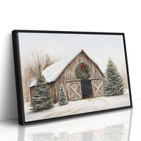 Rustic Christmas Barn – Cozy Winter Farmhouse Wall Art Print