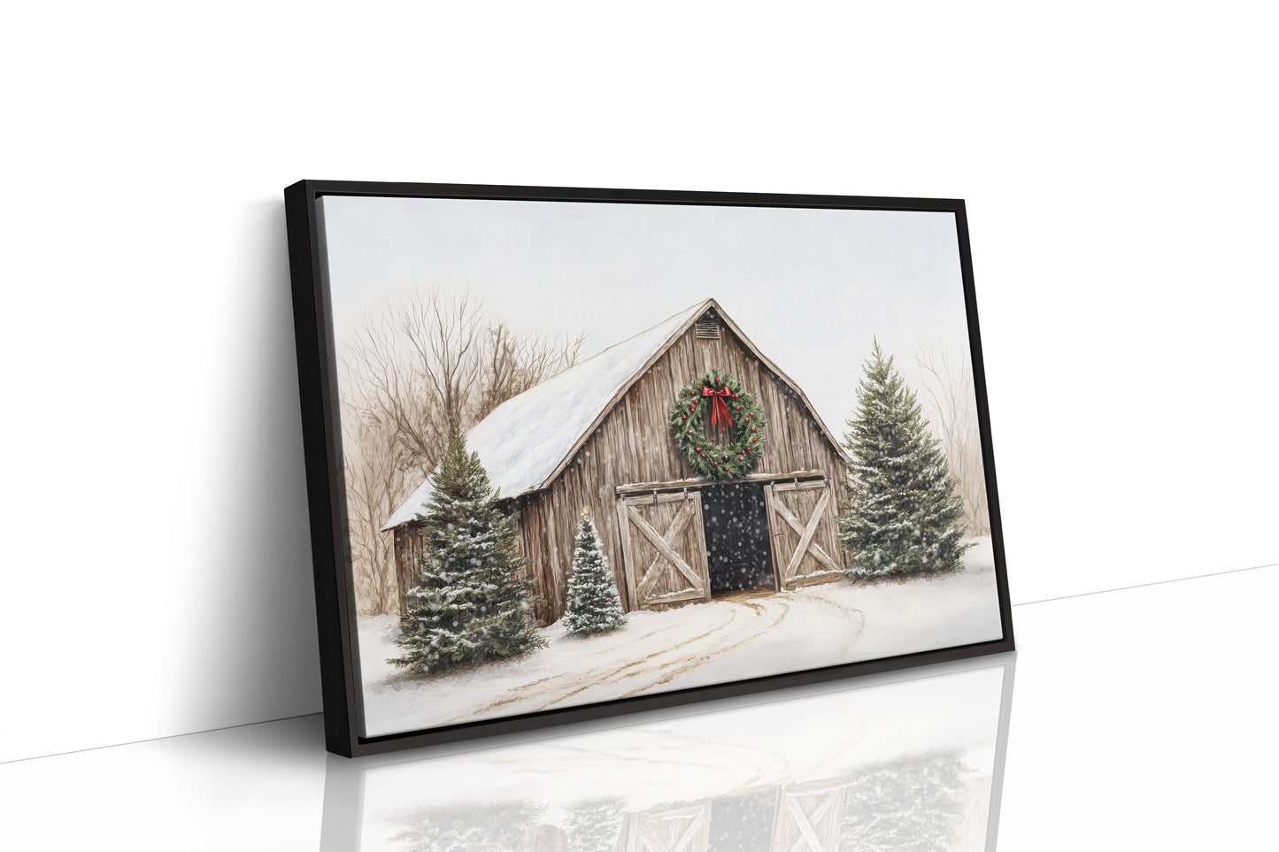 Rustic Christmas Barn – Cozy Winter Farmhouse Wall Art Print