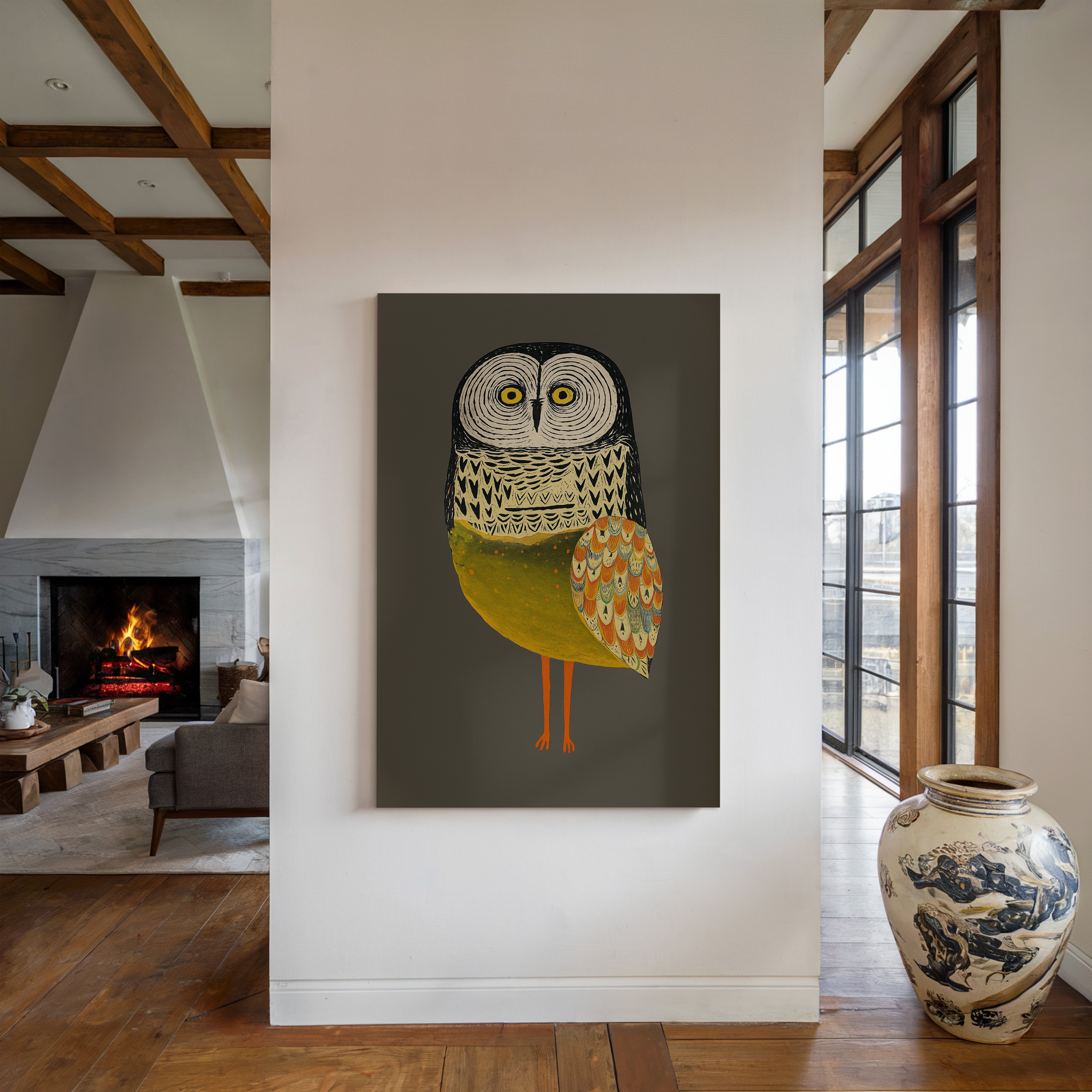 Stylized Owl with Golden Feathers