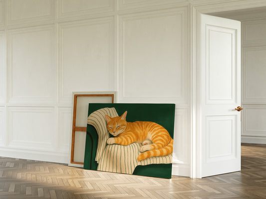 Striped Cat Napping on the Couch