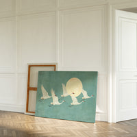 Japanese Crane Wall Art – Minimalist Blue & Gold Crane Print