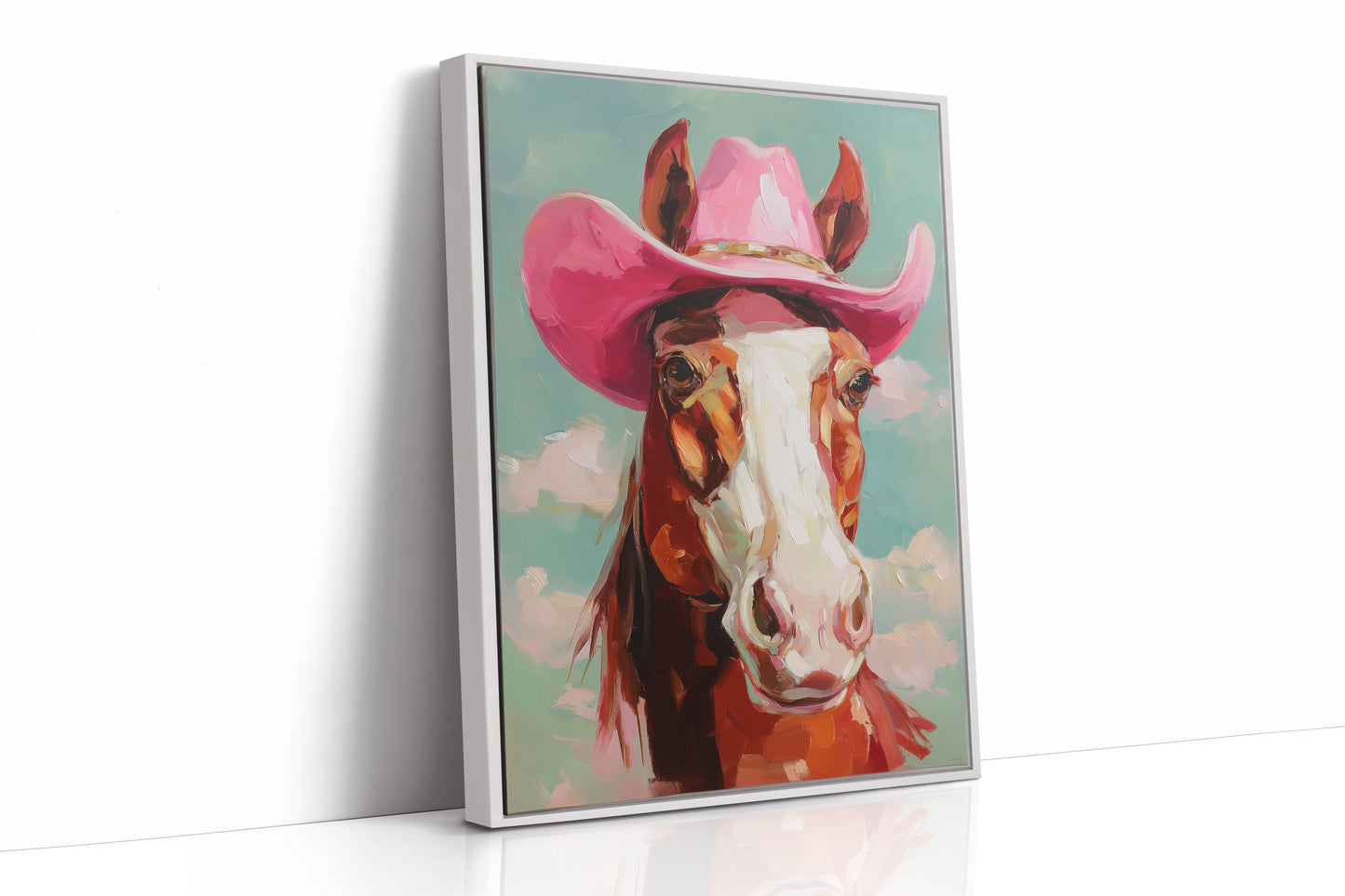 Pink Cowgirl Rides Through Turquoise Skies