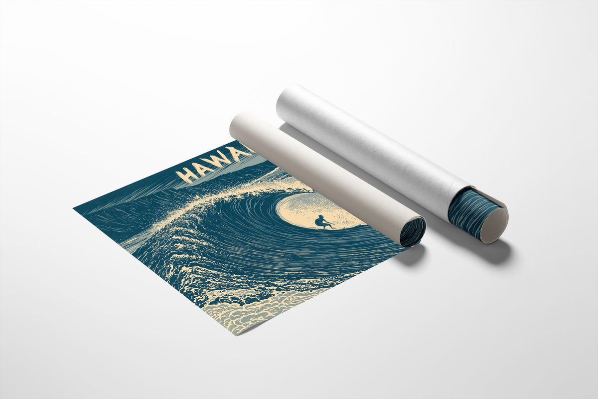 Hawaii Barrel Wave Woodcut