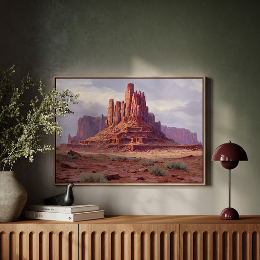 Red Towers Rise Through Purple Sky