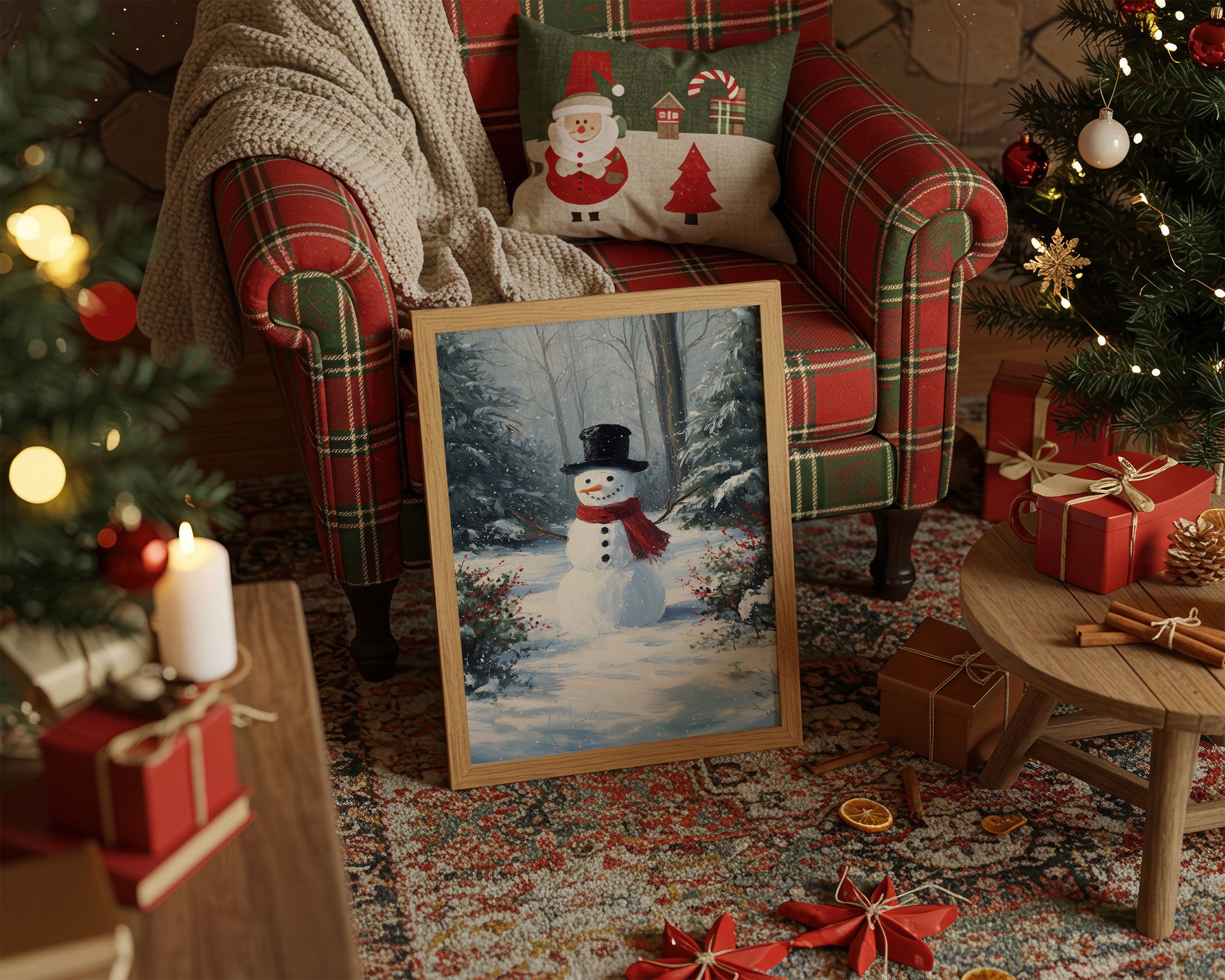 Classic Snowman in Winter Woods