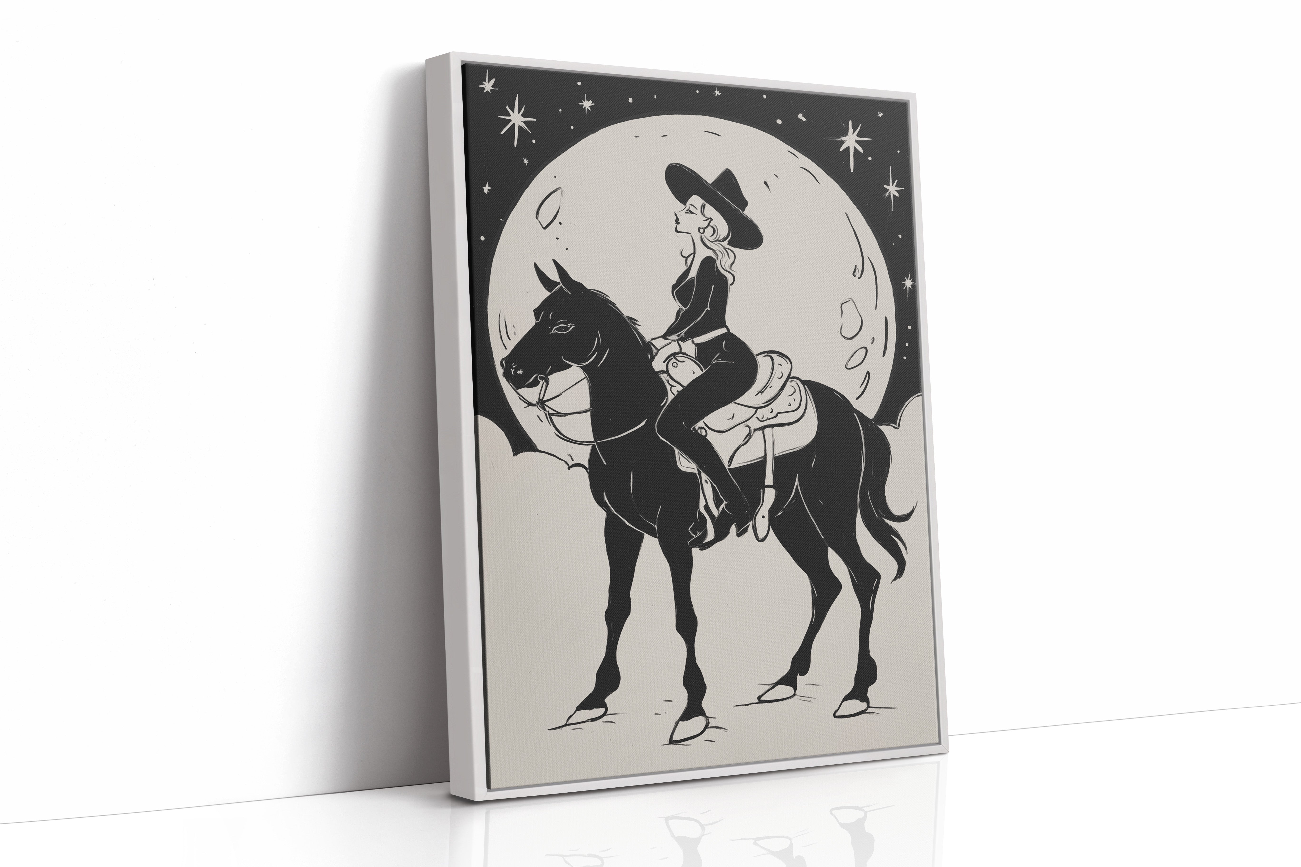 Moonlit Cowgirl Rides Among Stars