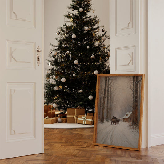 Snow Path Leads Through Ancient Trees