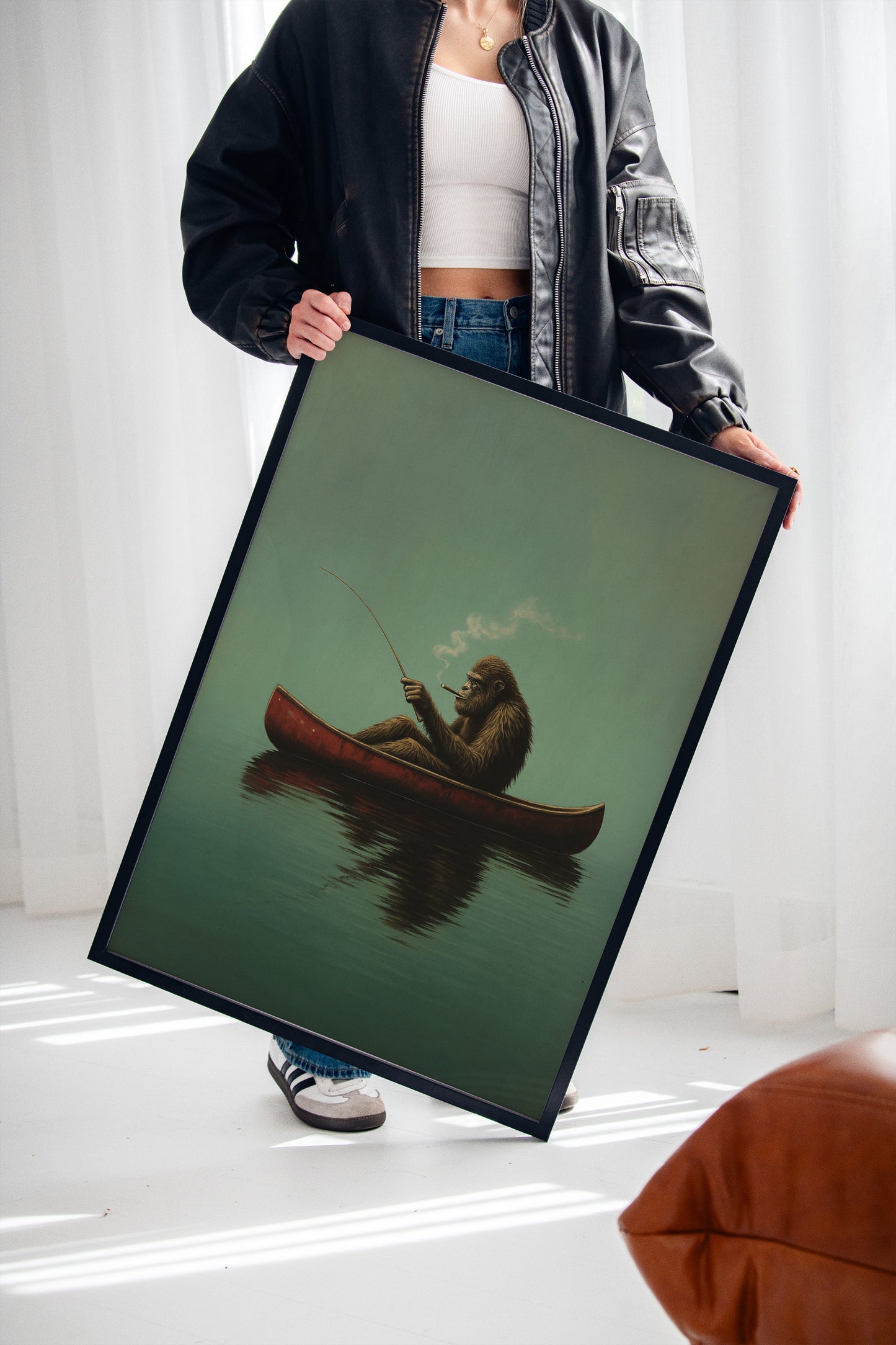 Fishing Ape in a Red Canoe