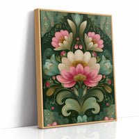 Pink and Cream on Forest Green