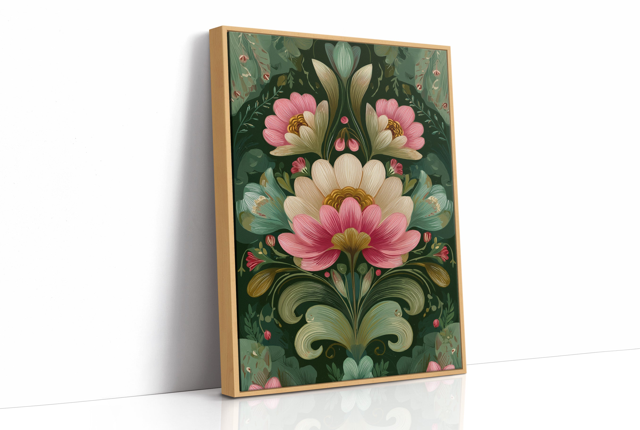Pink and Cream on Forest Green