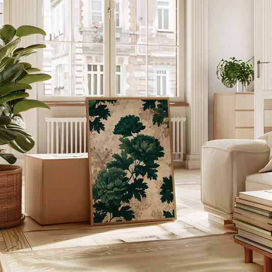 Emerald Blooms on Rustic Canvas